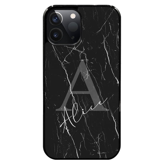 Funda Mármol Negra Inicial Personalizada