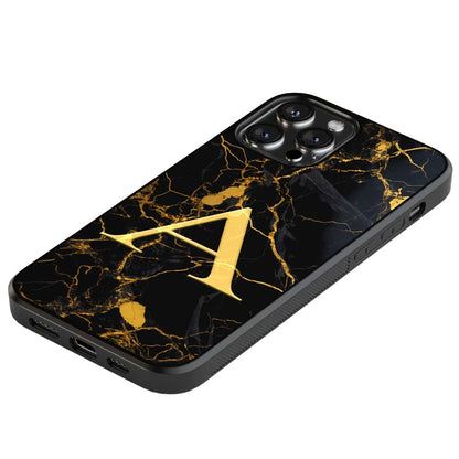 Funda Mármol Negro Oro Inicial Personalizada