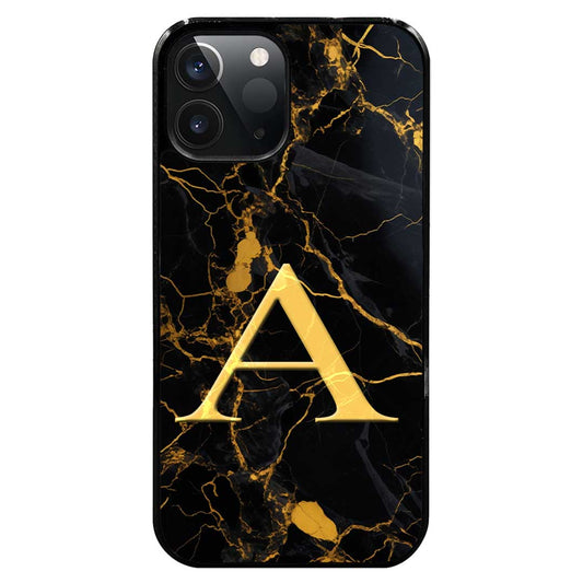 Funda Mármol Negro Oro Inicial Personalizada